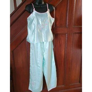 Premier Intimates Blue Pink Floral Satin shorts pajamas set Size Medium 10-12